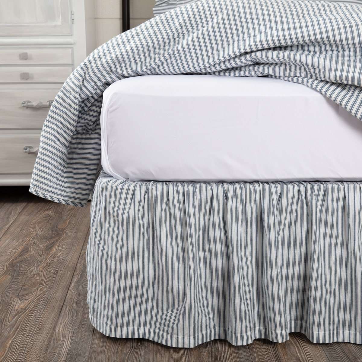 Sawyer Mill Blue Ticking Stripe Bed Skirts VHC Brands - The Fox Decor