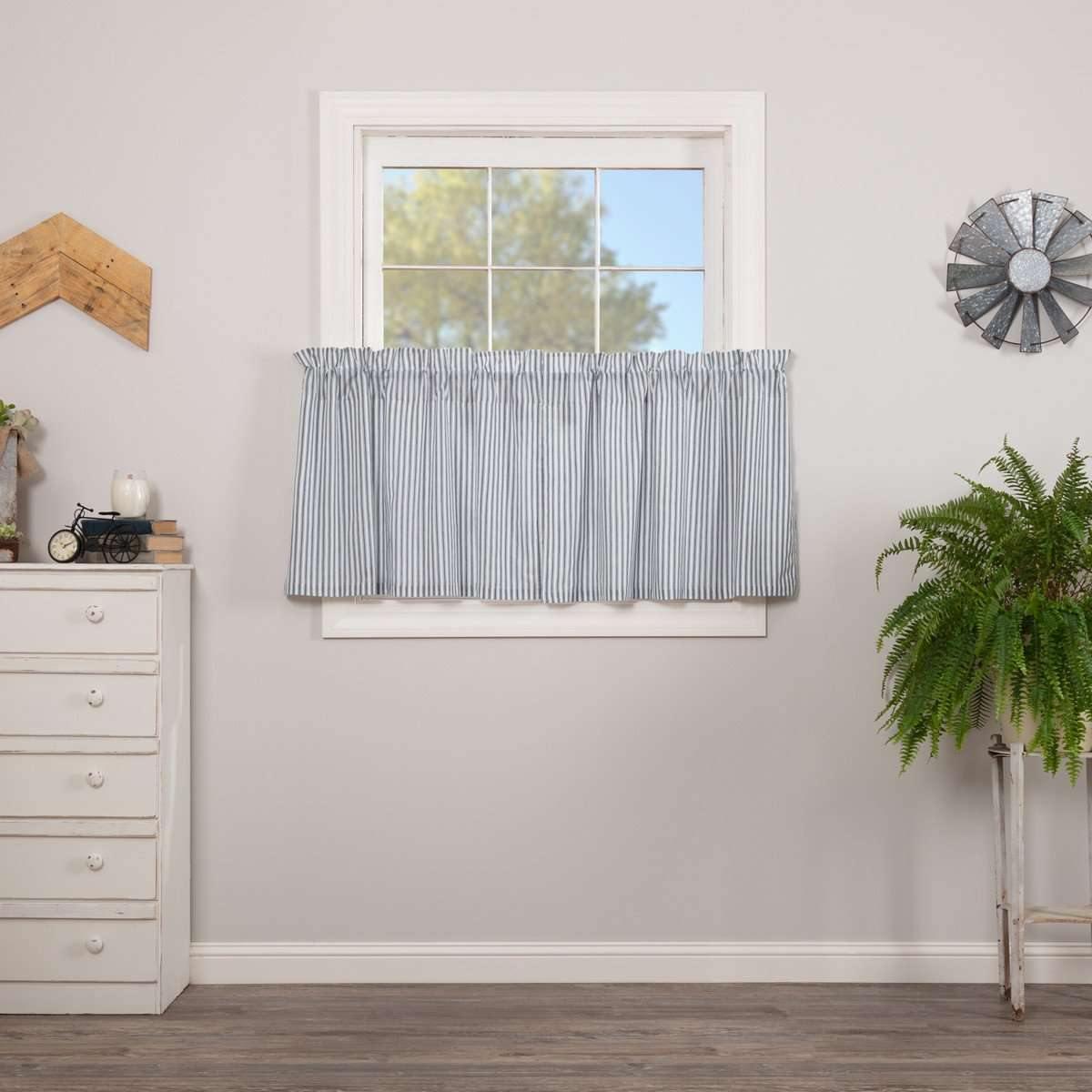 Sawyer Mill Blue Ticking Stripe Tier Curtain Set of 2 L24xW36 VHC Brands - The Fox Decor