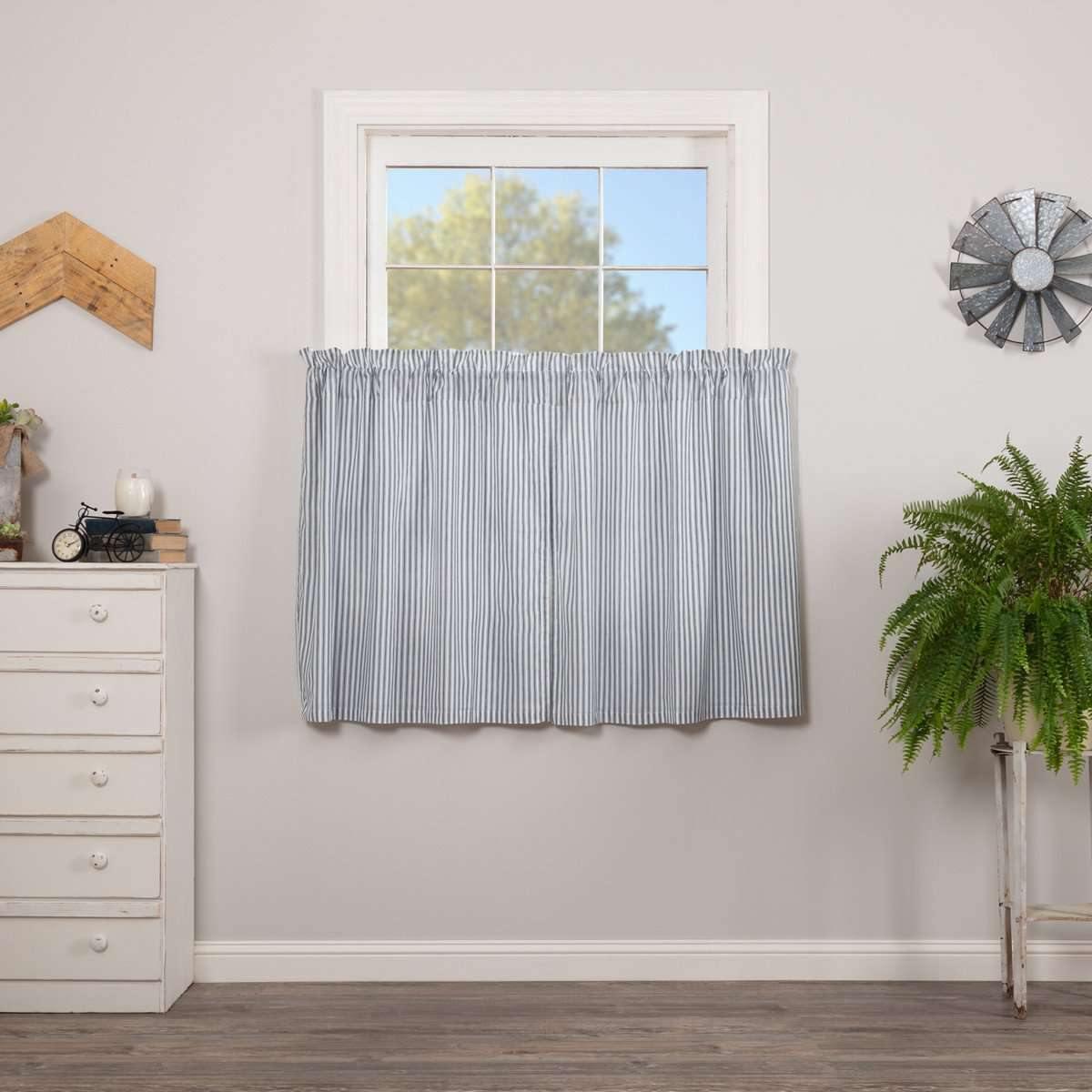 Sawyer Mill Blue Ticking Stripe Tier Curtain Set of 2 L36xW36 VHC Brands - The Fox Decor