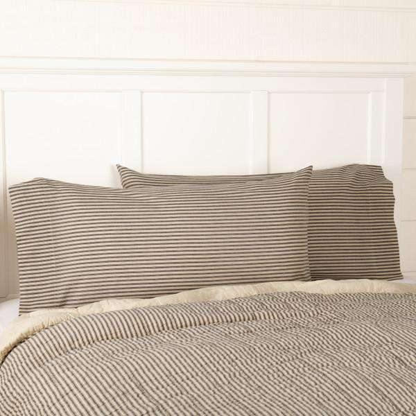 Sawyer Mill Charcoal Ticking Stripe King Pillow Case Set of 2 21x40 VHC Brands - The Fox Decor