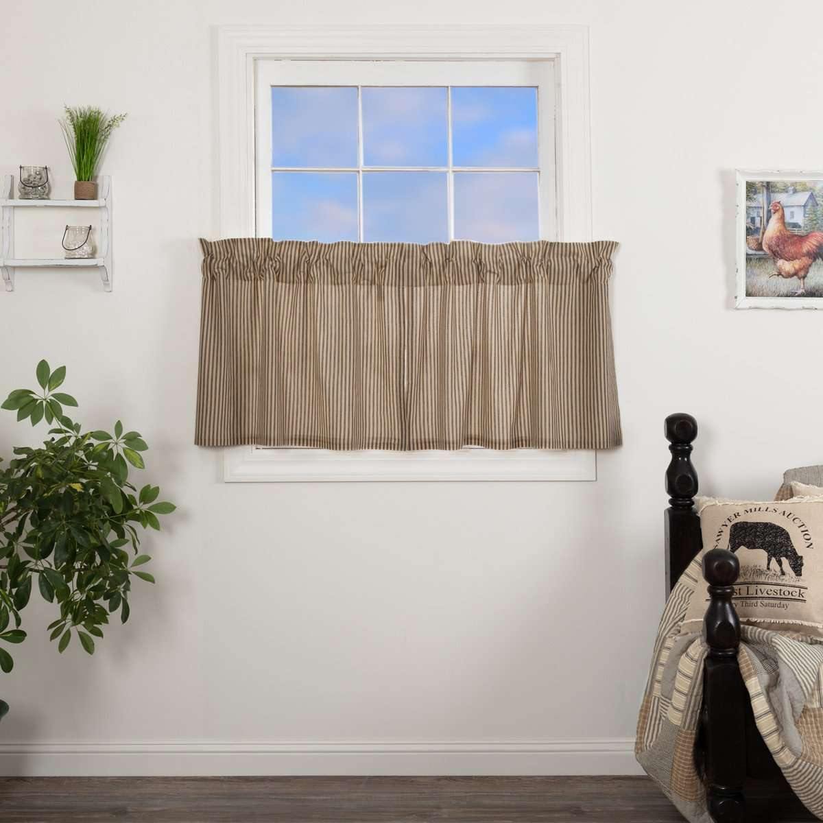Sawyer Mill Charcoal Ticking Stripe Tier Curtain Set of 2 L24xW36 VHC Brands - The Fox Decor