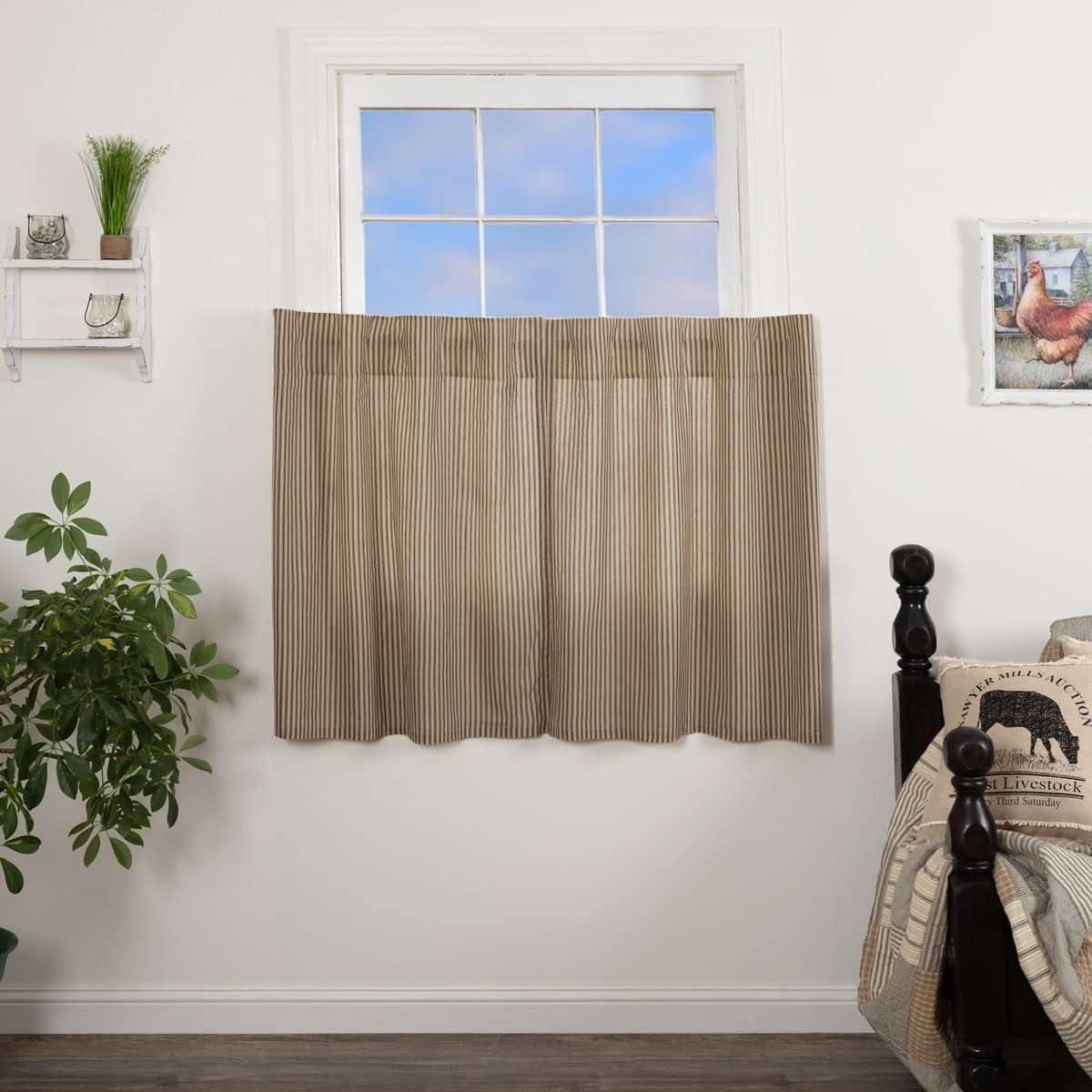 Sawyer Mill Charcoal Ticking Stripe Tier Curtain Set of 2 L36xW36 VHC Brands - The Fox Decor