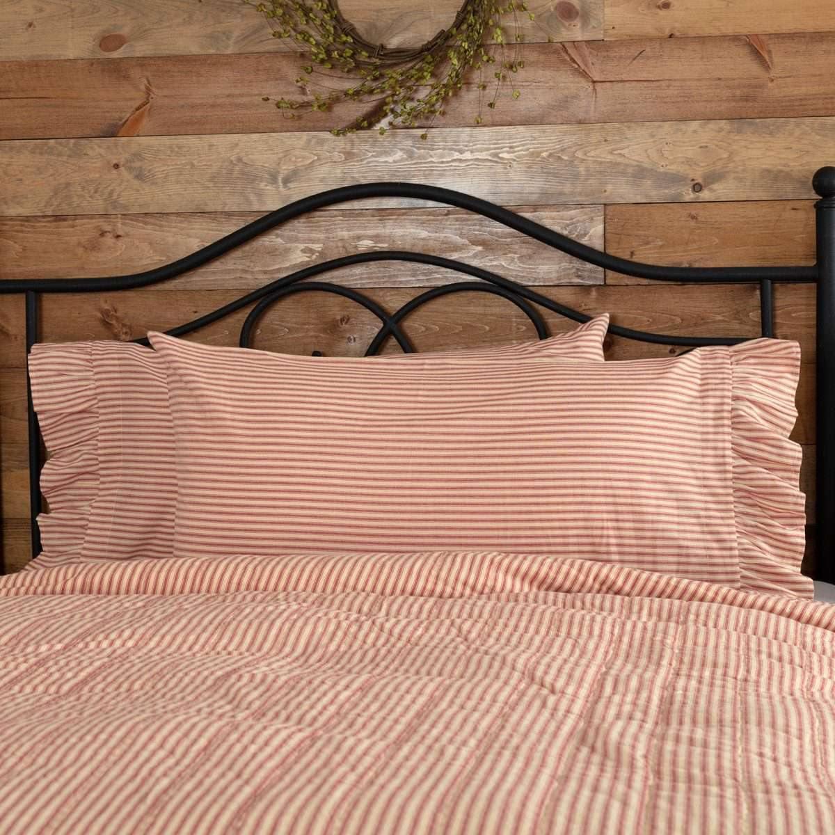 Sawyer Mill Red Ticking Stripe King Pillow Case Set of 2 21x40 VHC Brands - The Fox Decor