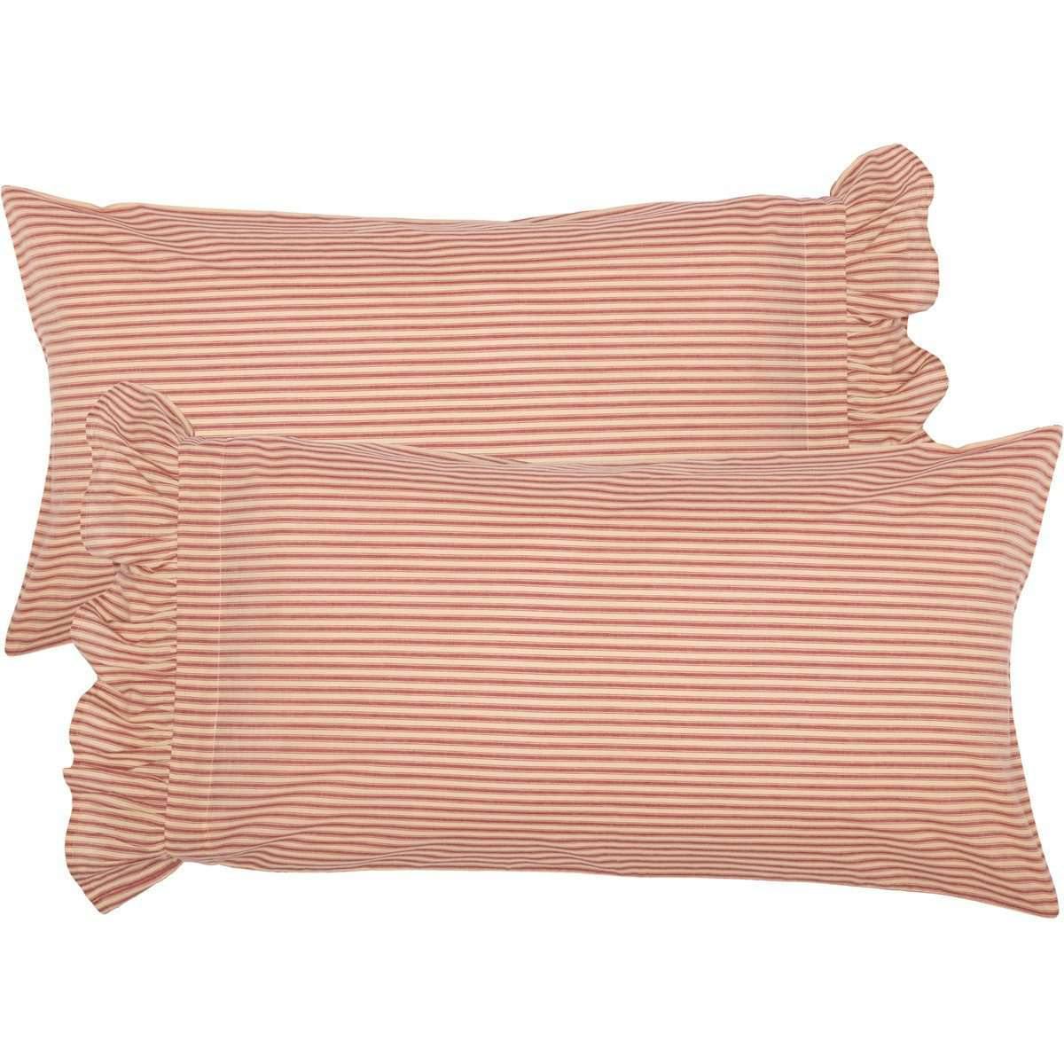 Sawyer Mill Red Ticking Stripe King Pillow Case Set of 2 21x40 VHC Brands - The Fox Decor