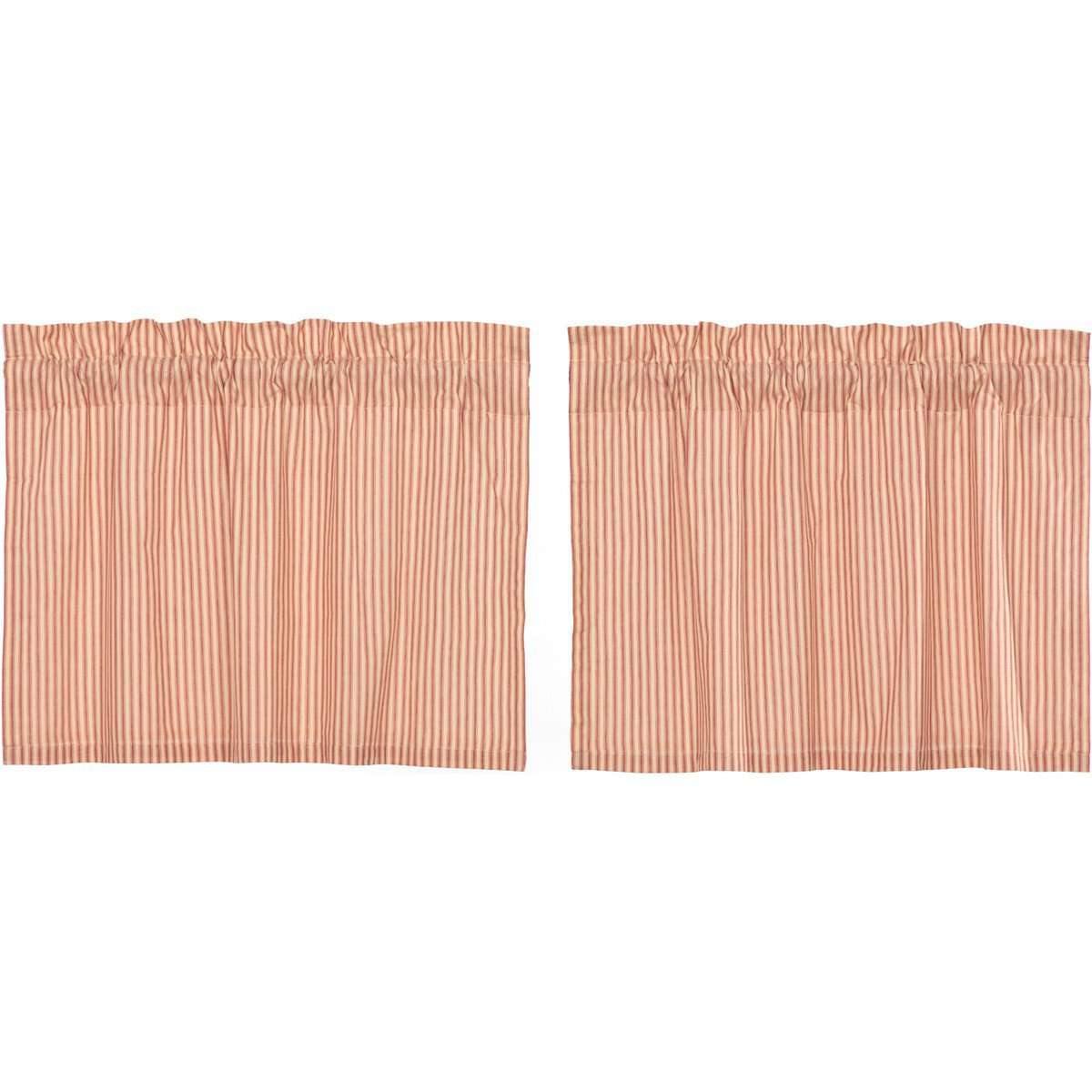 Sawyer Mill Red Ticking Stripe Tier Curtain Set of 2 L24xW36 VHC Brands - The Fox Decor