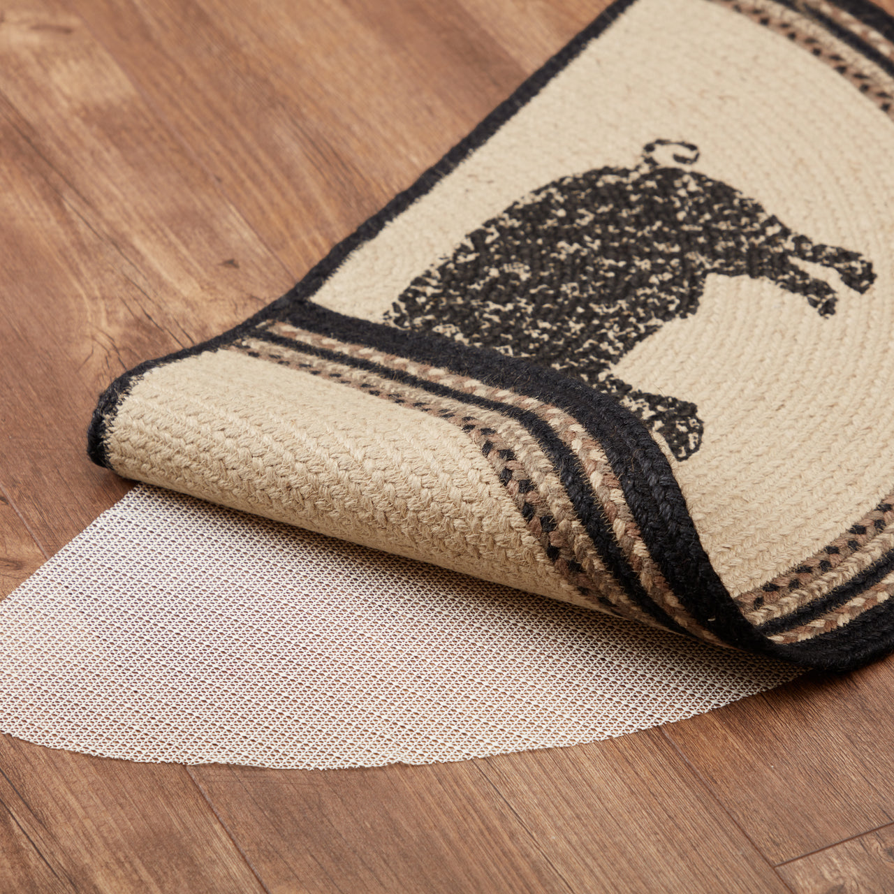Sawyer Mill Charcoal Pig Jute Braided Rug Half Circle with Rug Pad 16.5"x33" VHC Brands