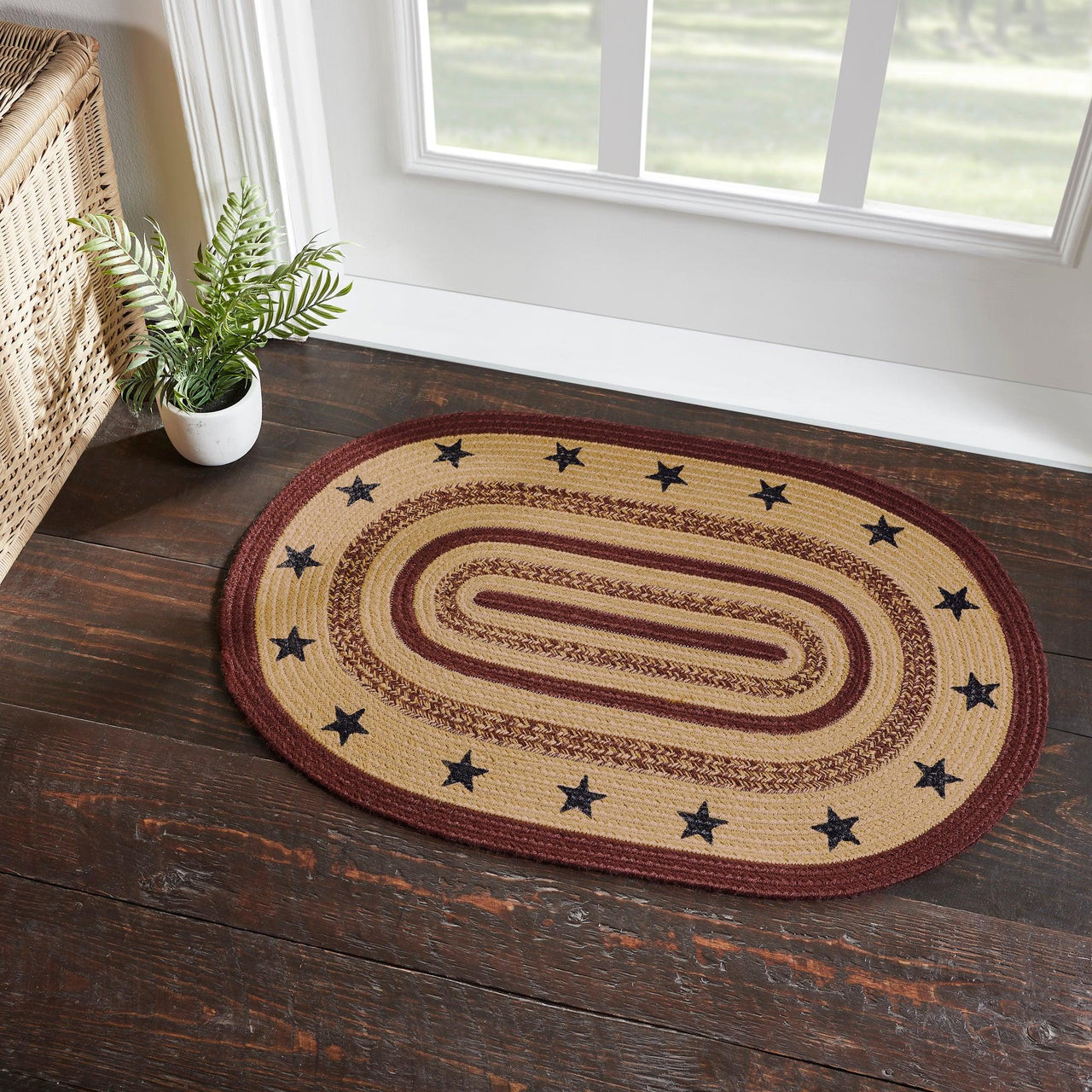 Potomac Jute Braided Rug Oval Stencil Stars w/ Pad 2'x3' VHC Brands