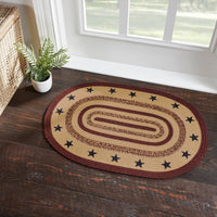 Thumbnail for Potomac Jute Braided Rug Oval Stencil Stars w/ Pad 2'x3' VHC Brands