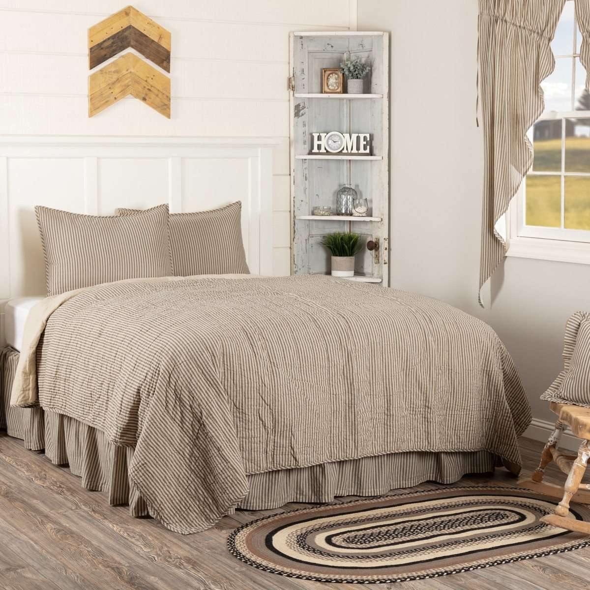 Sawyer Mill Charcoal Ticking Stripe California King Quilt Set; 1-Quilt 130Wx115L w/2 Shams 21x37 VHC Brands