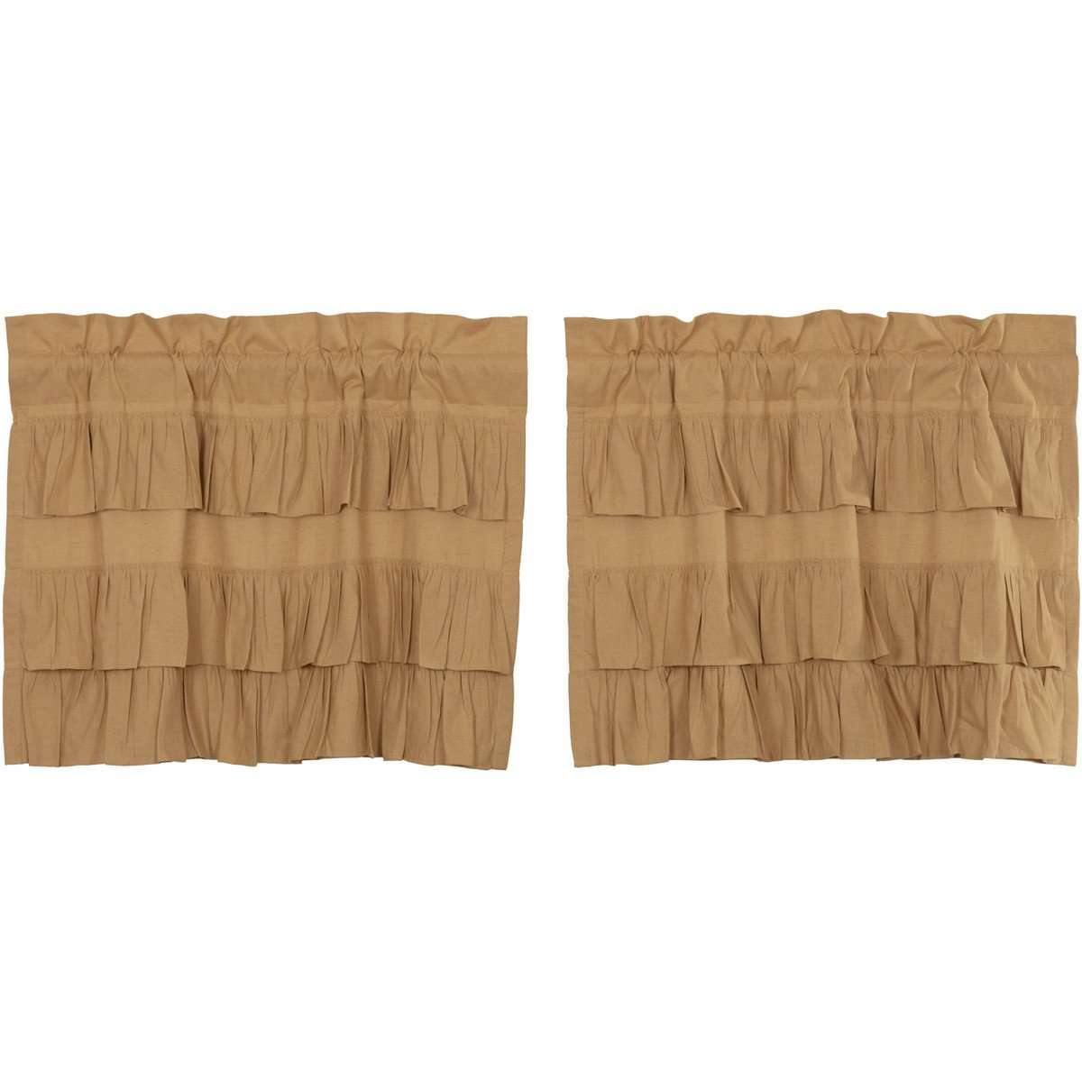 Simple Life Flax Khaki Ruffled Tier Curtain Set of 2 L24xW36 VHC Brands - The Fox Decor