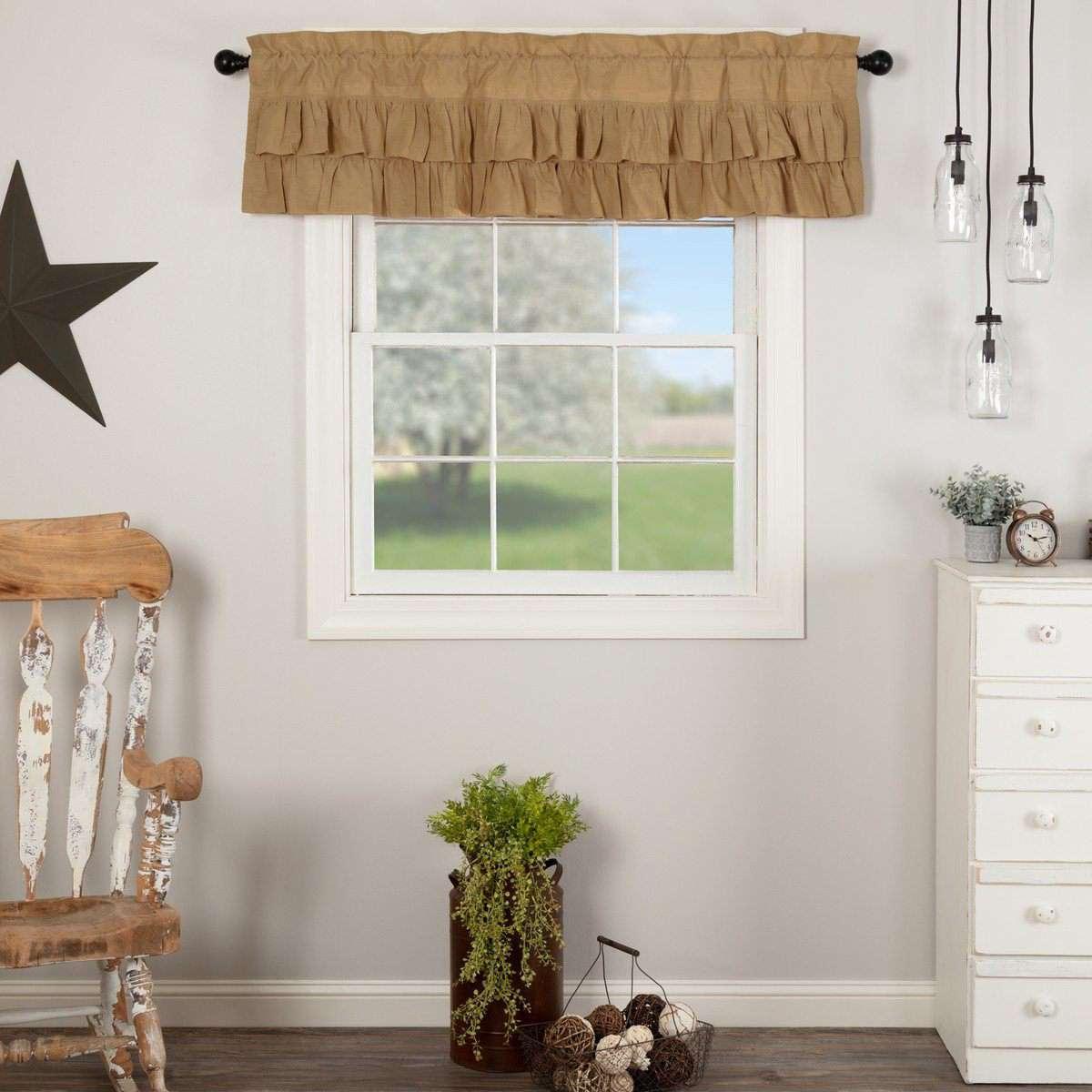 Simple Life Flax Khaki Ruffled Valance Curtain Khaki VHC Brands - The Fox Decor