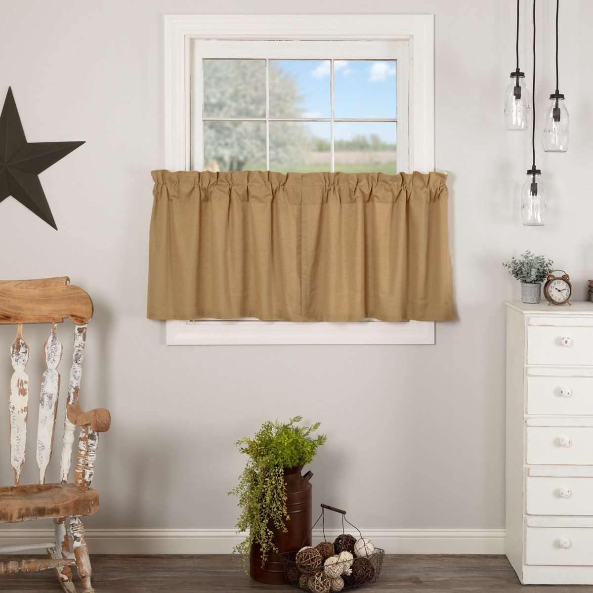 Simple Life Flax Khaki Tier Curtain Set of 2 L24xW36 VHC Brands - The Fox Decor