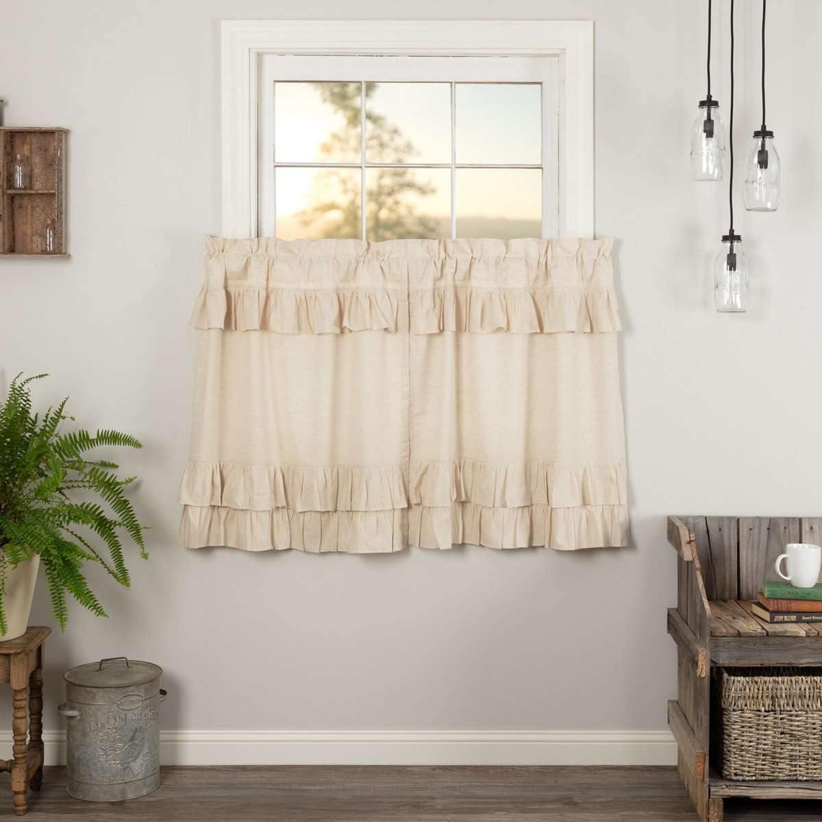Simple Life Flax Natural Ruffled Tier Curtain Set of 2 L36xW36 VHC Brands - The Fox Decor