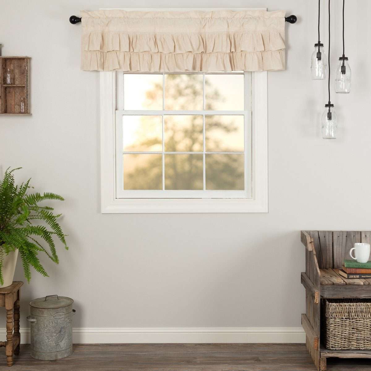 Simple Life Flax Natural Ruffled Valance Curtain VHC Brands - The Fox Decor