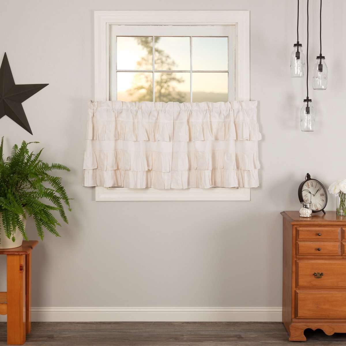 Simple Life Flax Antique White Ruffled Tier Curtain Set of 2 L24xW36 VHC Brands - The Fox Decor