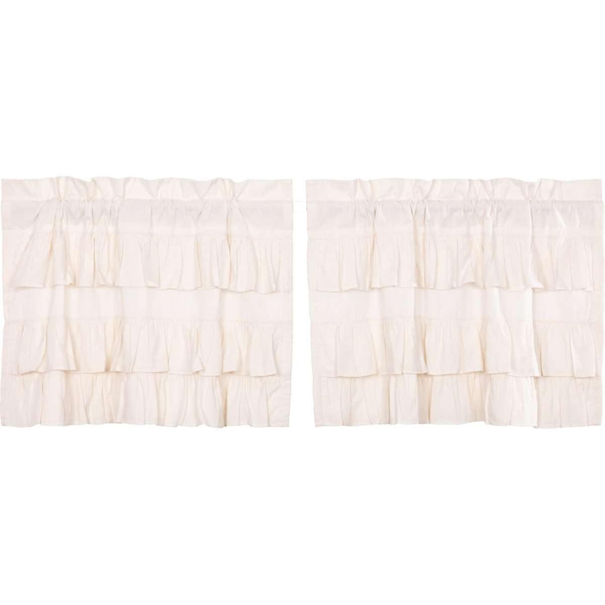 Simple Life Flax Antique White Ruffled Tier Curtain Set of 2 L24xW36 VHC Brands - The Fox Decor