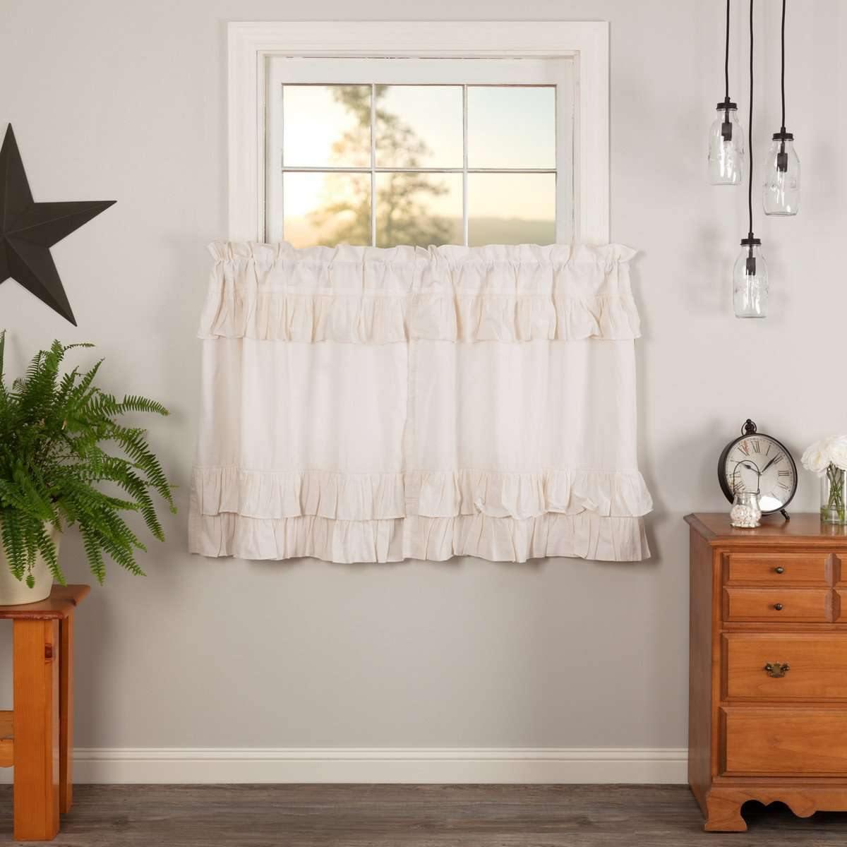 Simple Life Flax Antique White Ruffled Tier Curtain Set of 2 L36xW36 VHC Brands - The Fox Decor