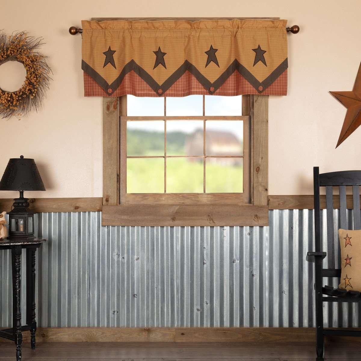 Stratton Primitive Star Valance Curtain Layered Khaki, Orange VHC Brands - The Fox Decor