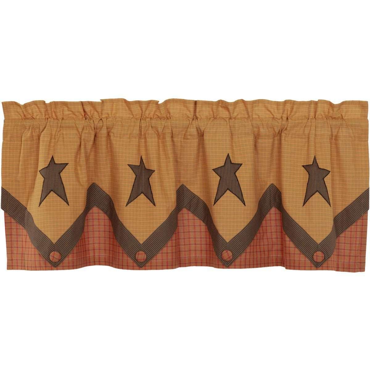 Stratton Primitive Star Valance Curtain Layered Khaki, Orange VHC Brands - The Fox Decor
