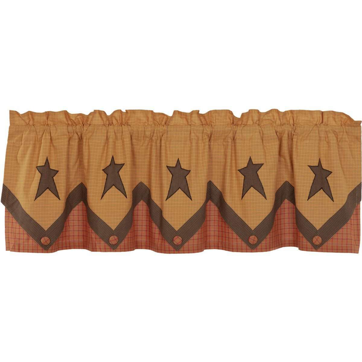 Stratton Primitive Star Valance Curtain Layered Khaki, Orange VHC Brands - The Fox Decor