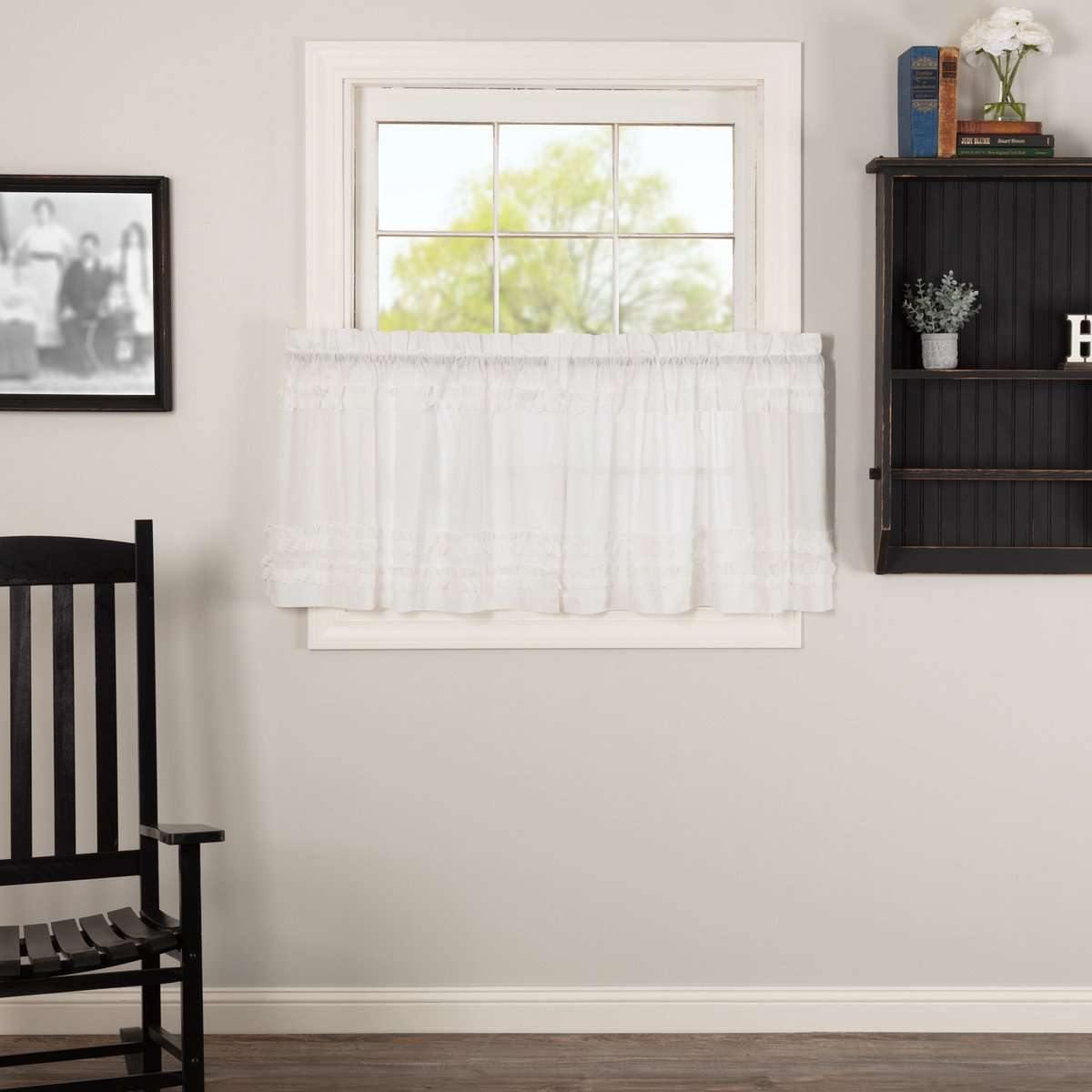 White Ruffled Sheer Petticoat Tier Curtain Set of 2 L24xW36 VHC Brands - The Fox Decor