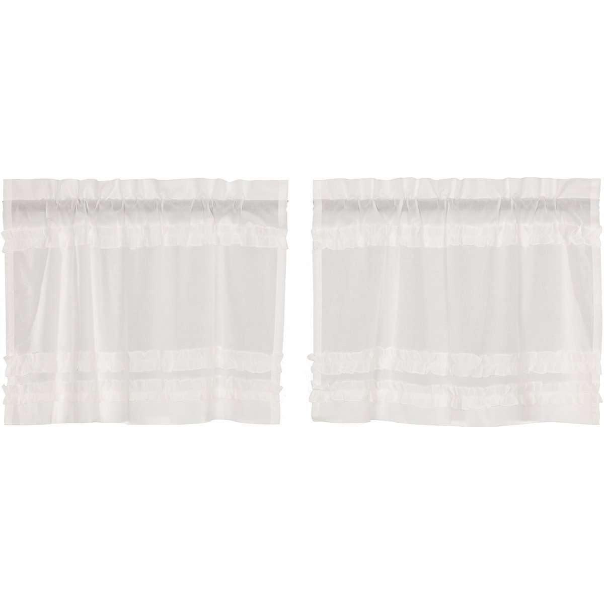 White Ruffled Sheer Petticoat Tier Curtain Set of 2 L24xW36 VHC Brands - The Fox Decor