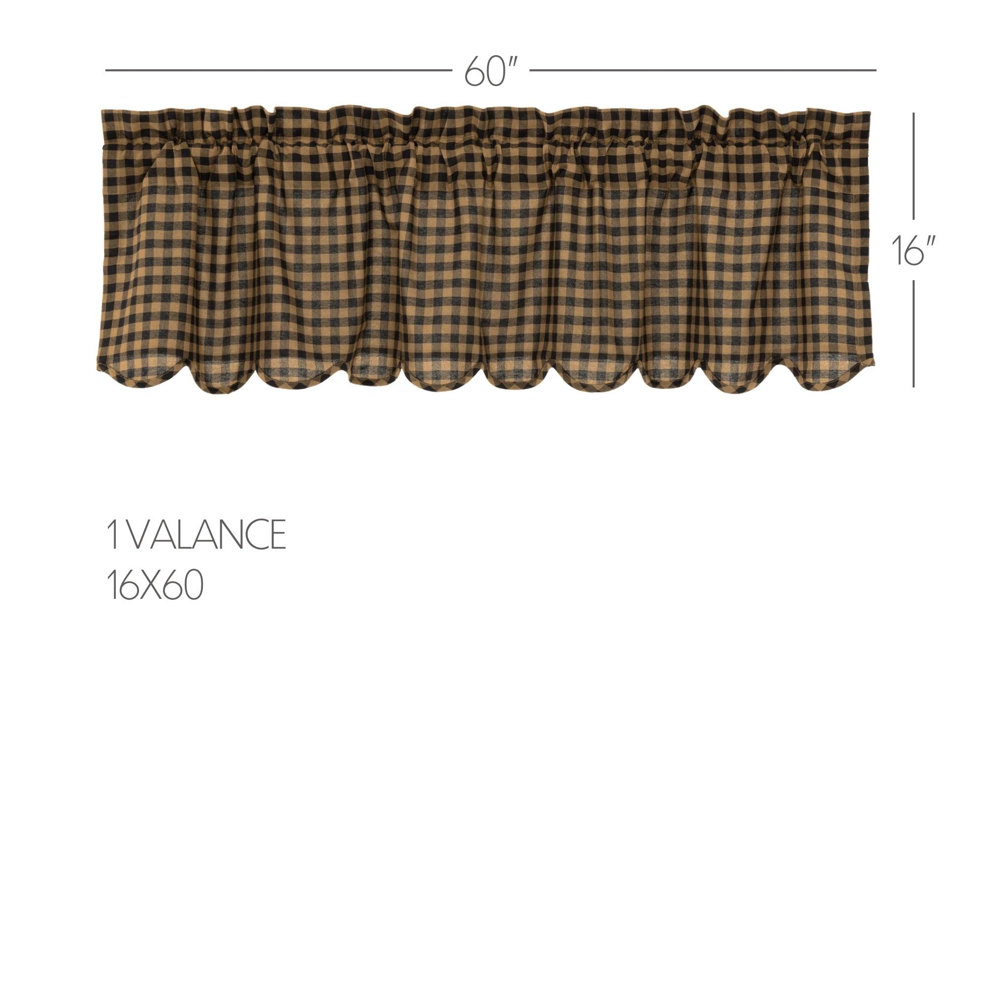 Black Check Scalloped Valance Curtain 16x60 VHC Brands - The Fox Decor