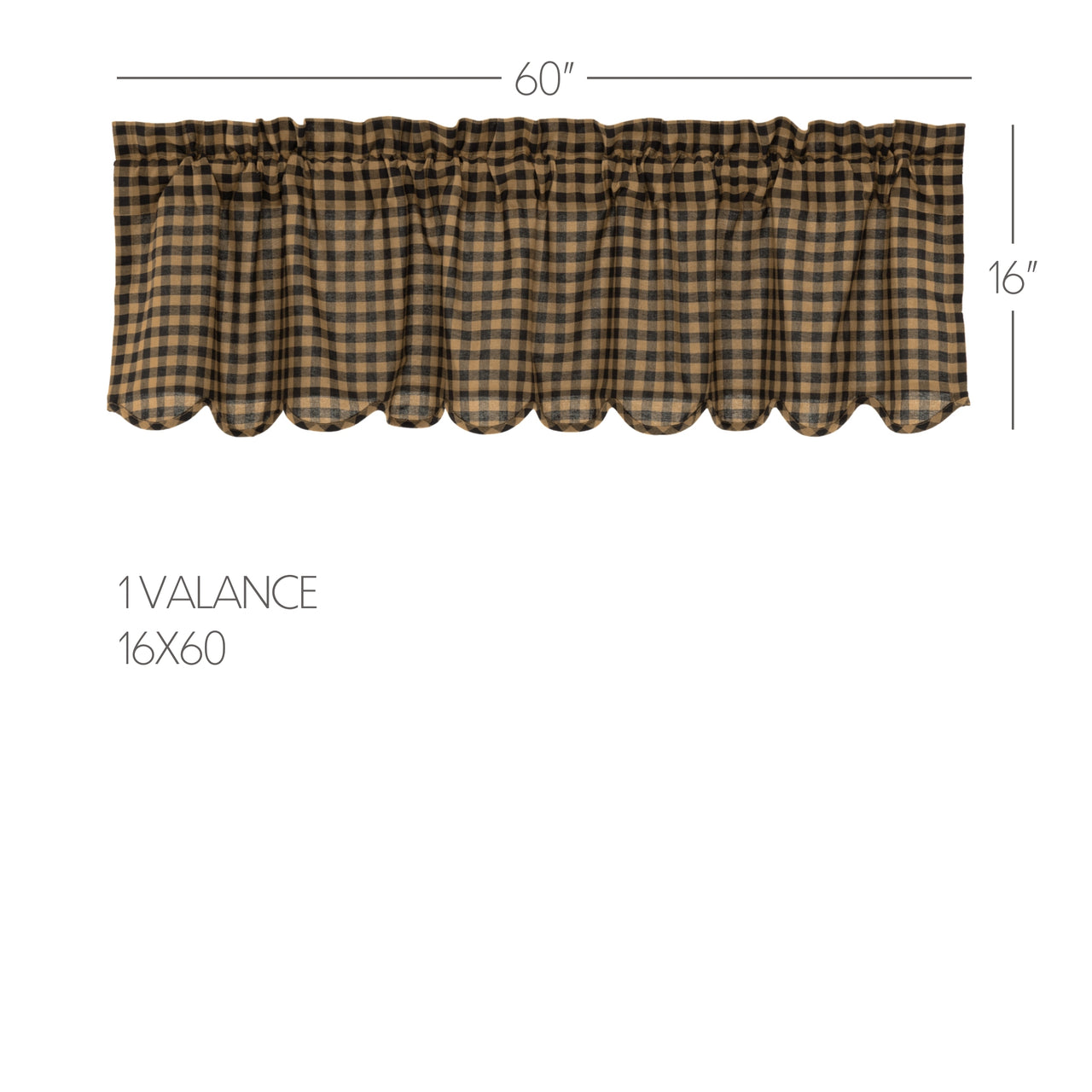 Black Check Scalloped Valance Curtain 16x60 VHC Brands