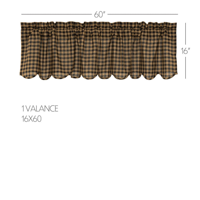 Black Check Scalloped Valance Curtain 16x60 VHC Brands - The Fox Decor
