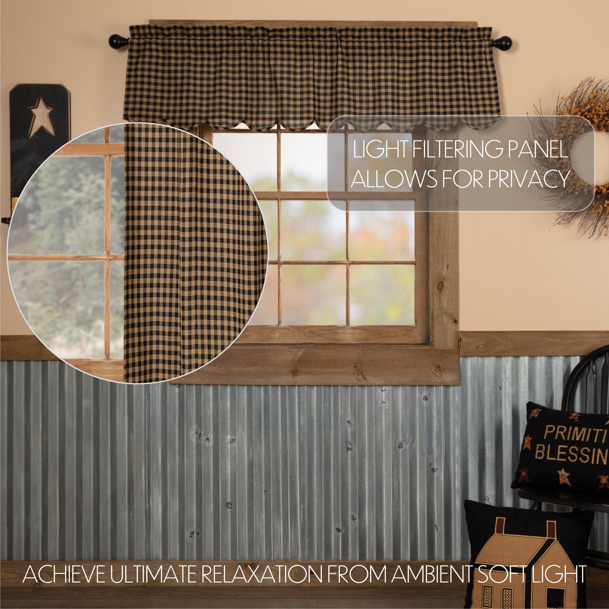 Black Check Scalloped Valance Curtain 16x60 VHC Brands - The Fox Decor