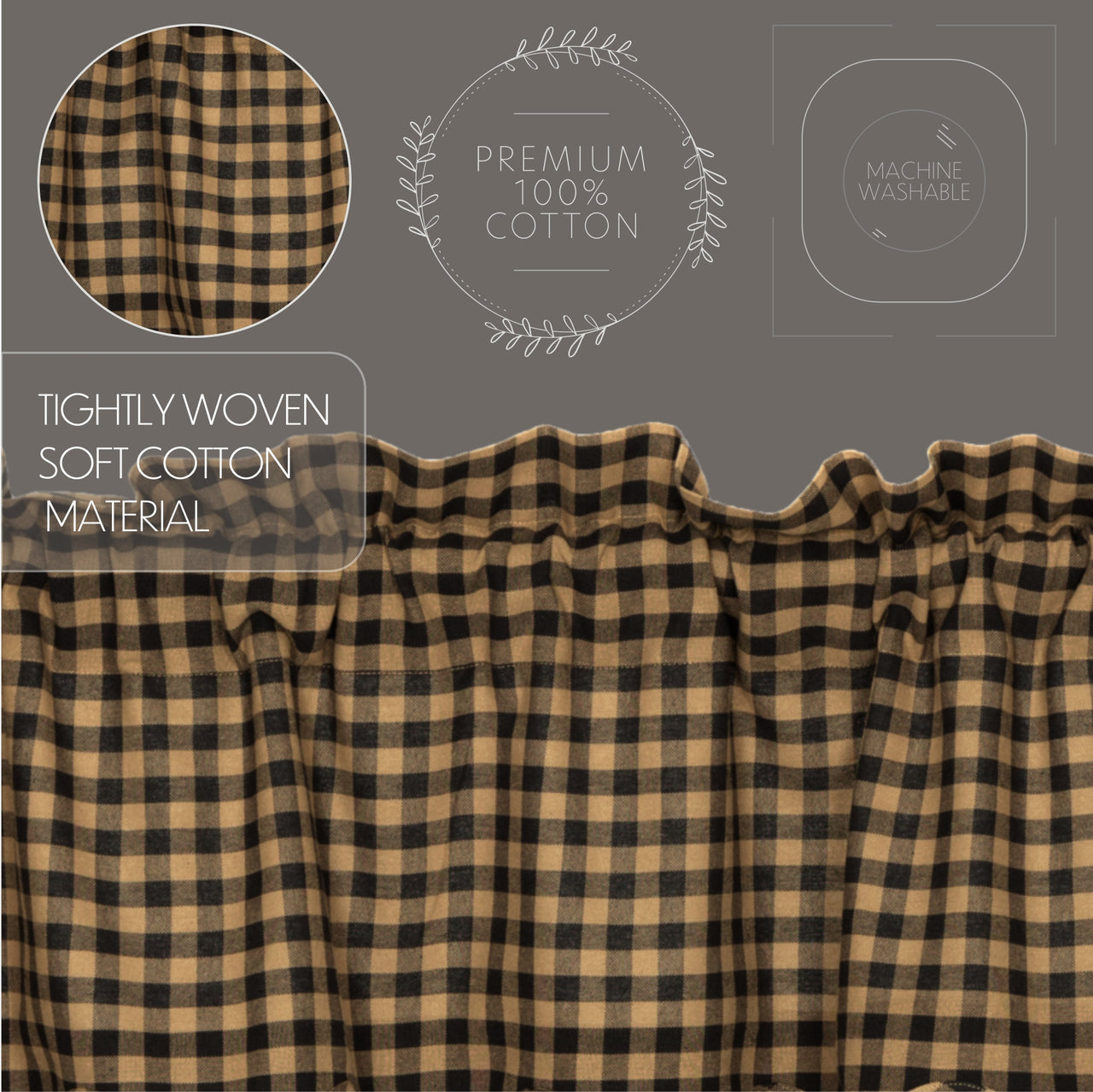 Black Check Scalloped Valance Curtain 16x60 VHC Brands