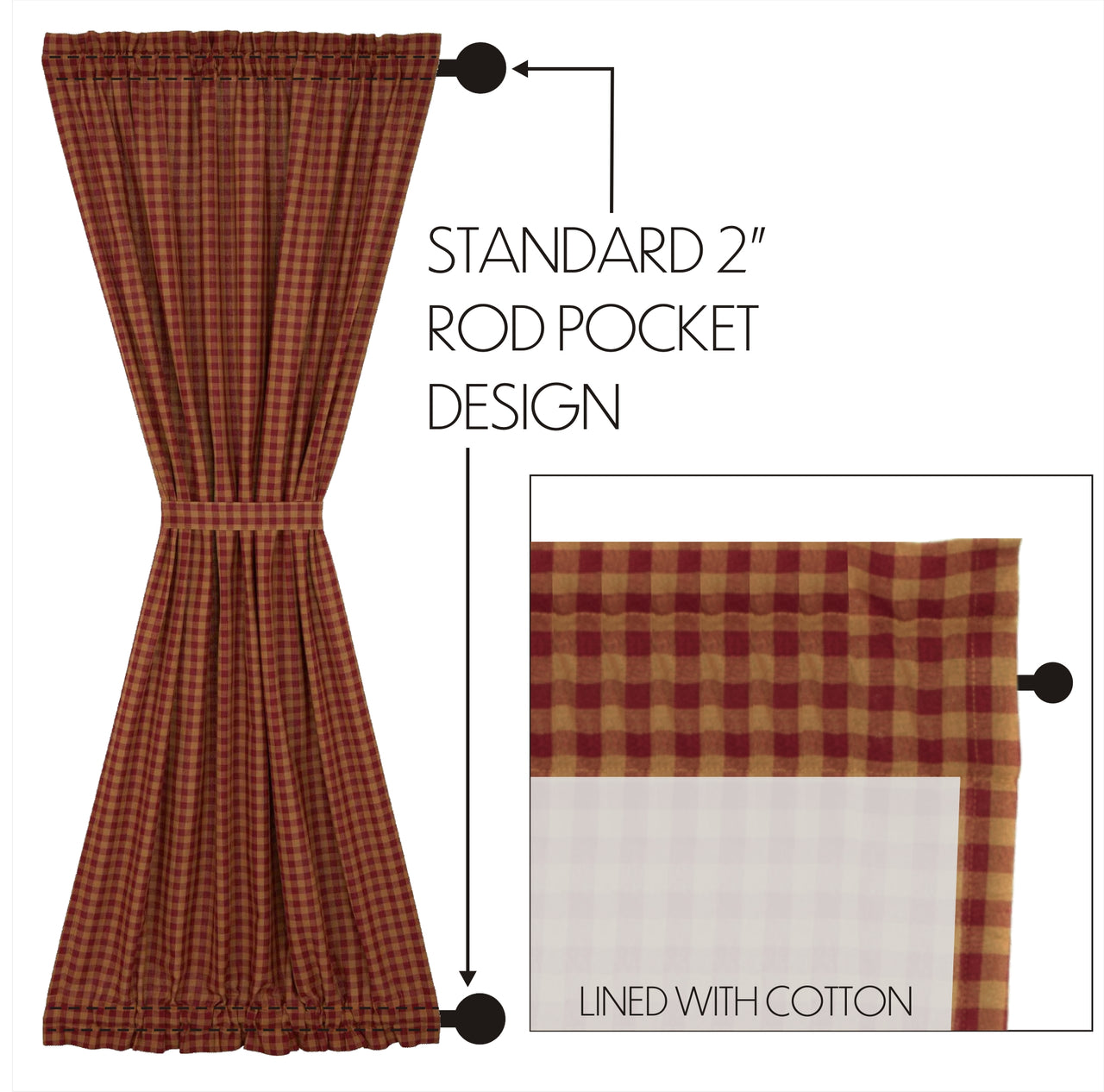 Burgundy Check Scalloped Door Panel 72"x40"