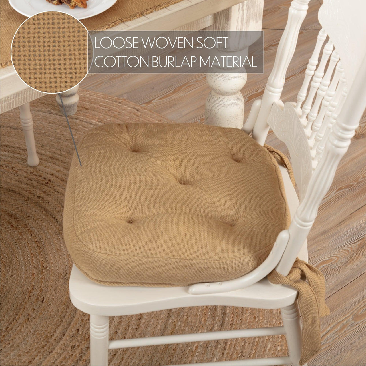 Burlap Natural Country Chair Pad - The Fox Decor