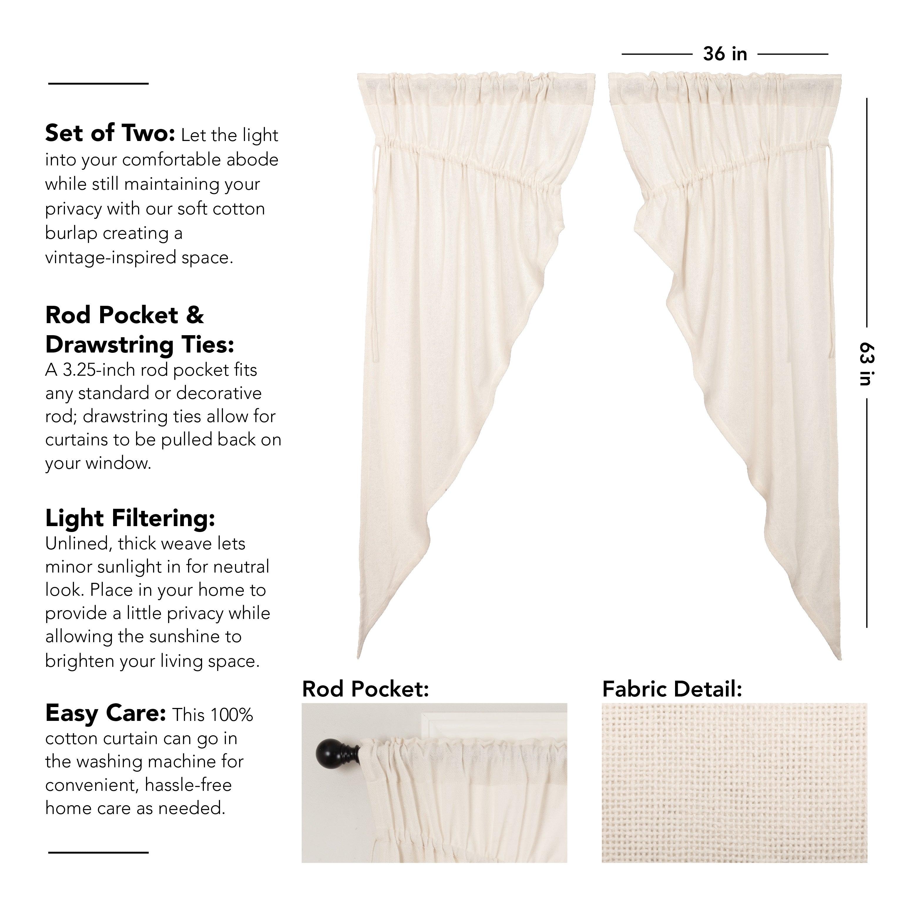 Burlap Antique White Prairie Short Panel Curtain Set of 2 63x36x18 VHC Brands - The Fox Decor