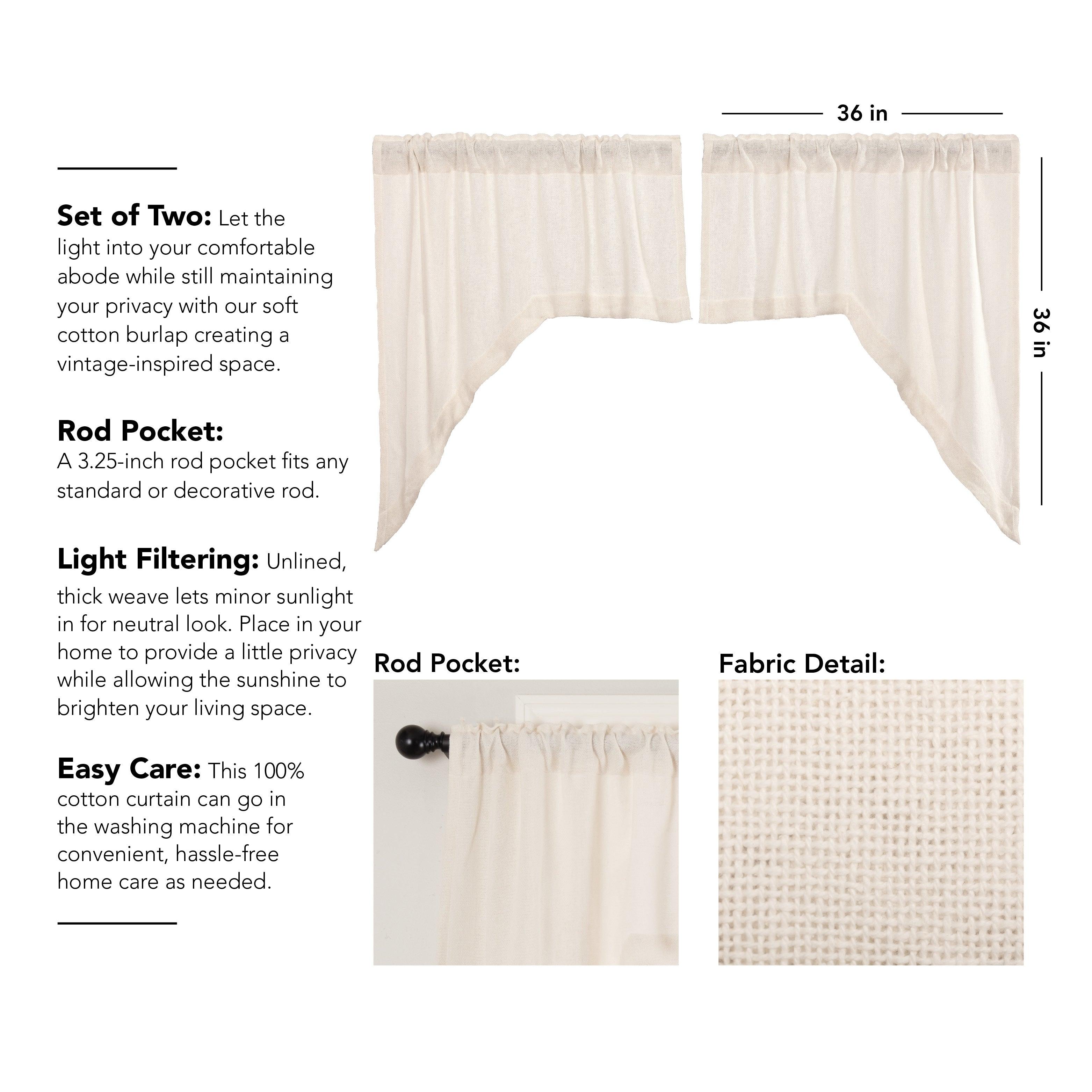 Burlap Antique White Swag Curtain Set of 2 36x36x16 VHC Brands - The Fox Decor