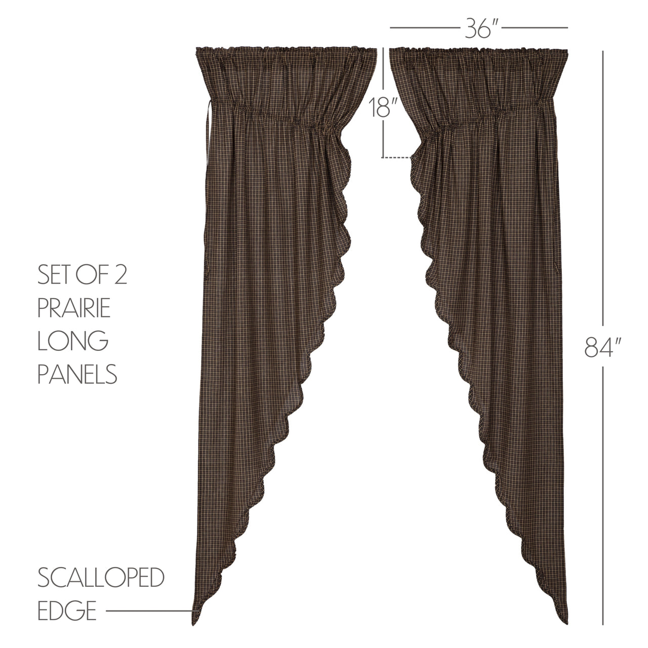 Kettle Grove Plaid Prairie Long Panel Curtain Scalloped Set of 2 84x36x18 VHC Brands