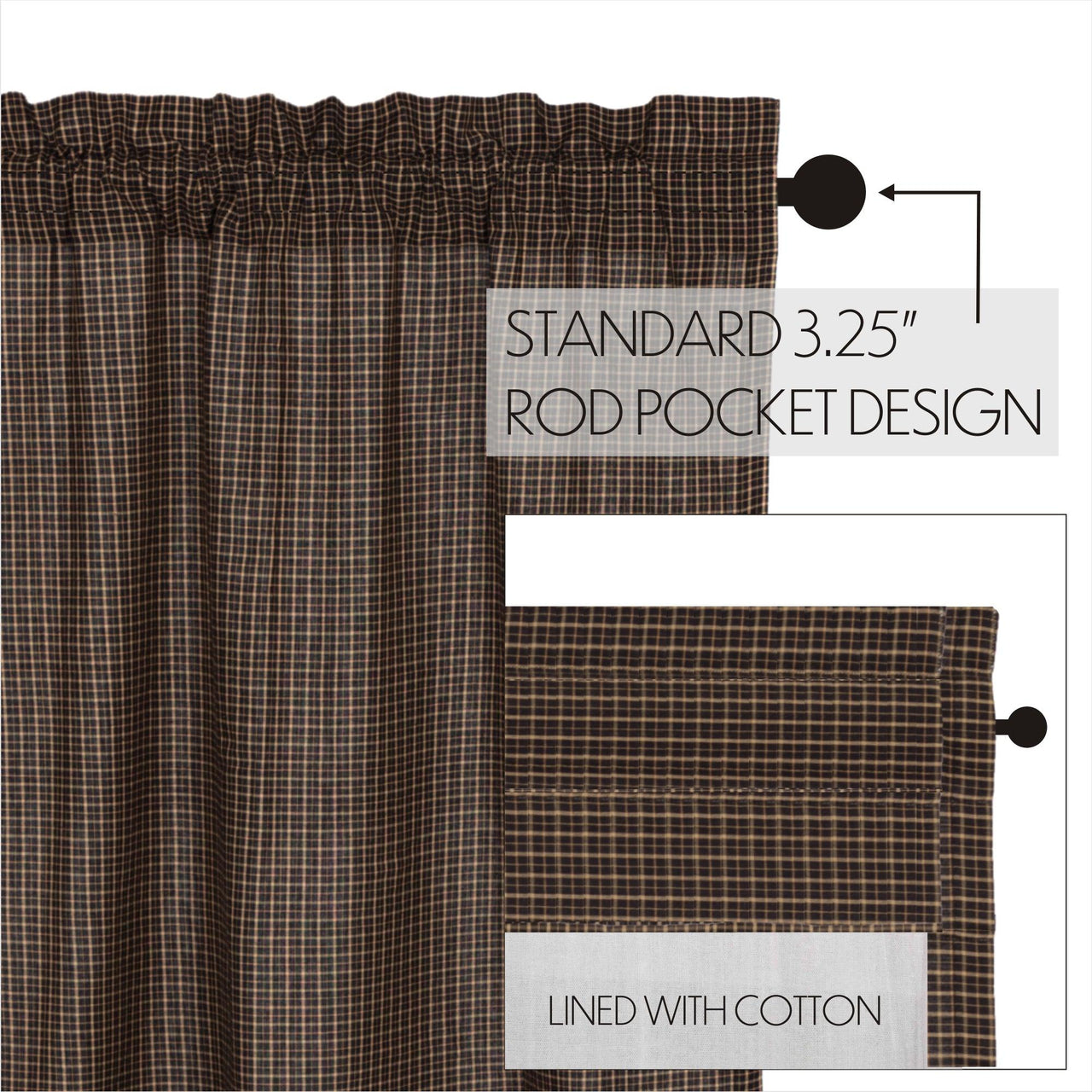 Kettle Grove Plaid Prairie Long Panel Curtain Scalloped Set of 2 84x36x18 VHC Brands - The Fox Decor