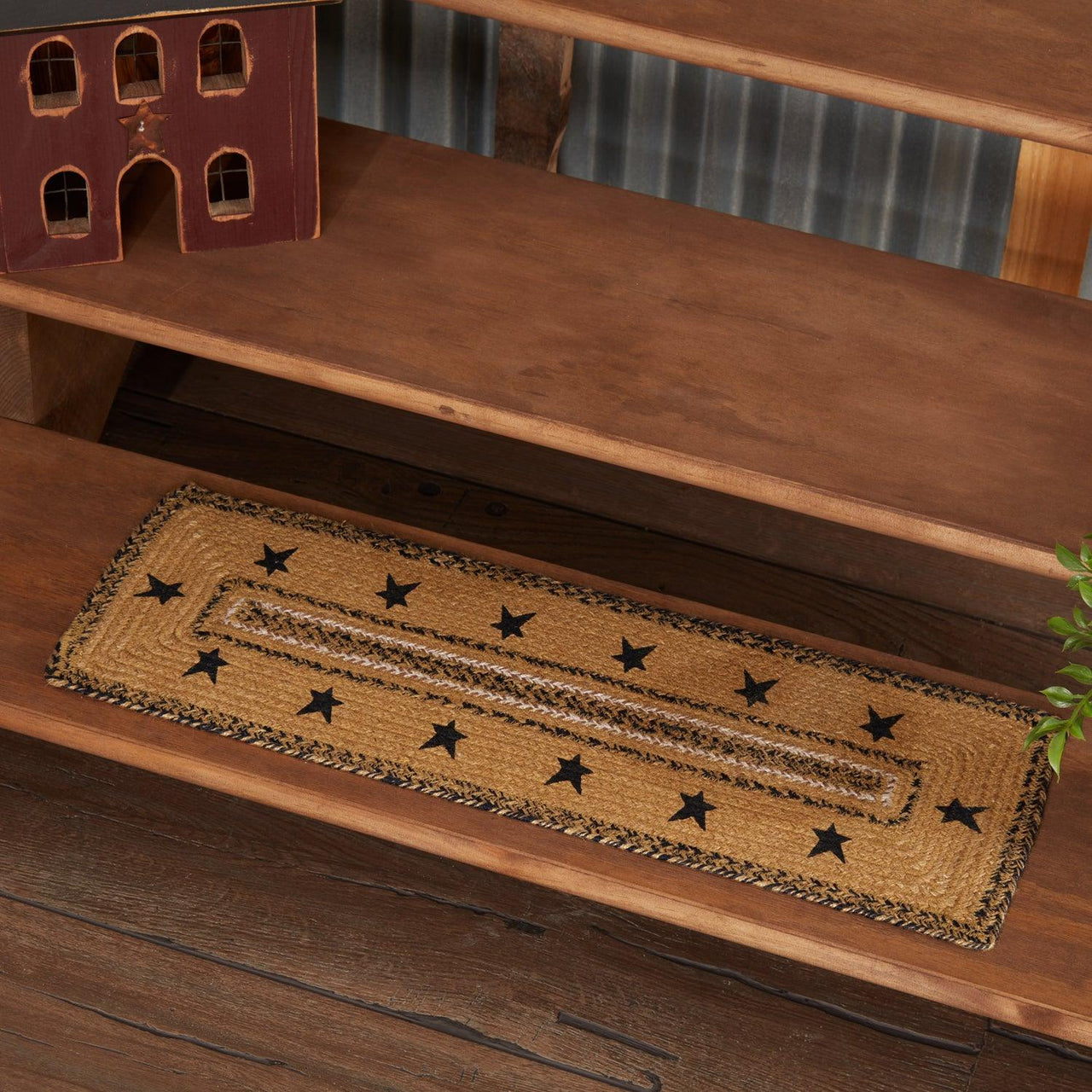 Kettle Grove Jute Stair Tread Stencil Stars Border Rect Latex 8.5x27 VHC Brands - The Fox Decor