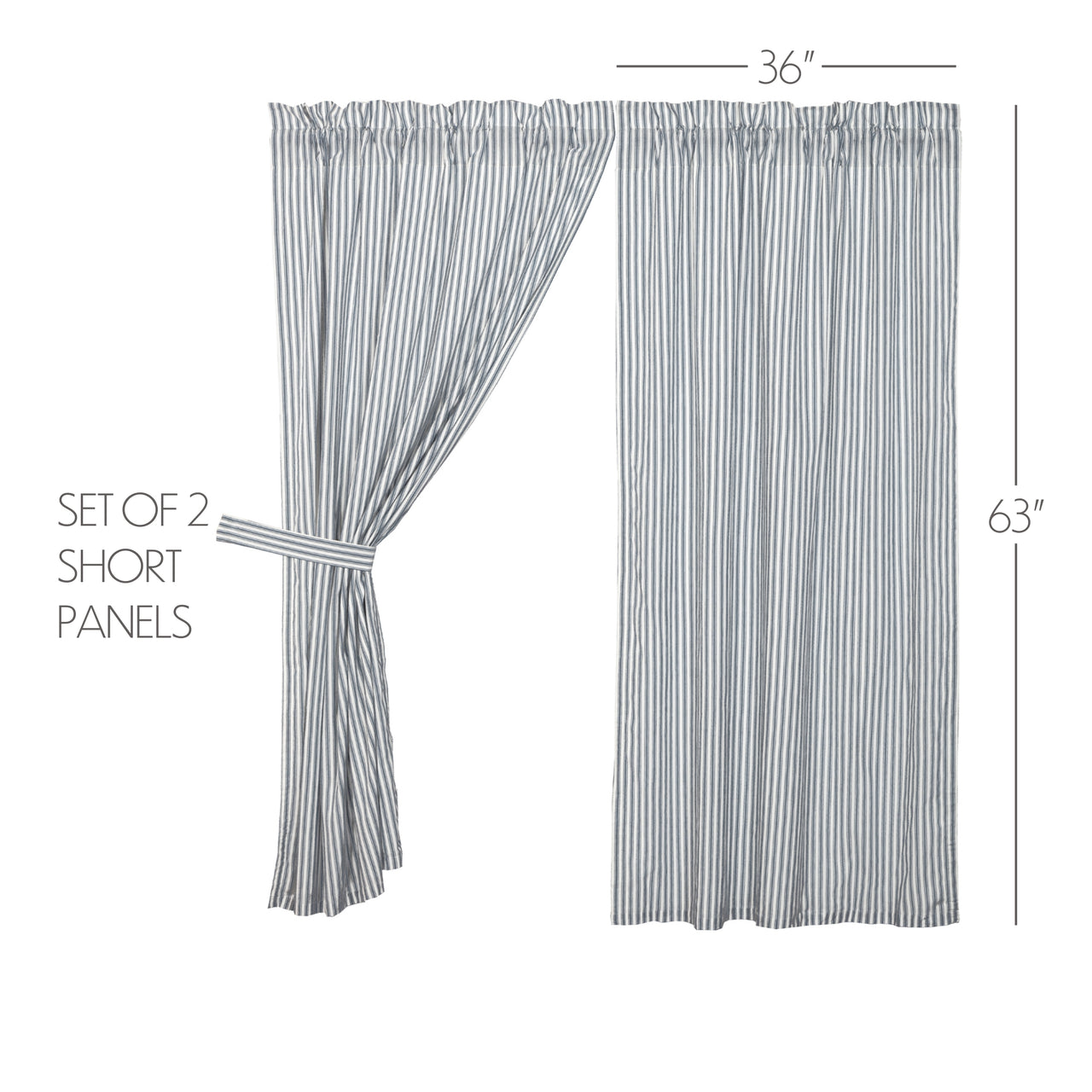 Sawyer Mill Blue Ticking Stripe Short Panel Curtain Set of 2 63"x36" - The Fox Decor