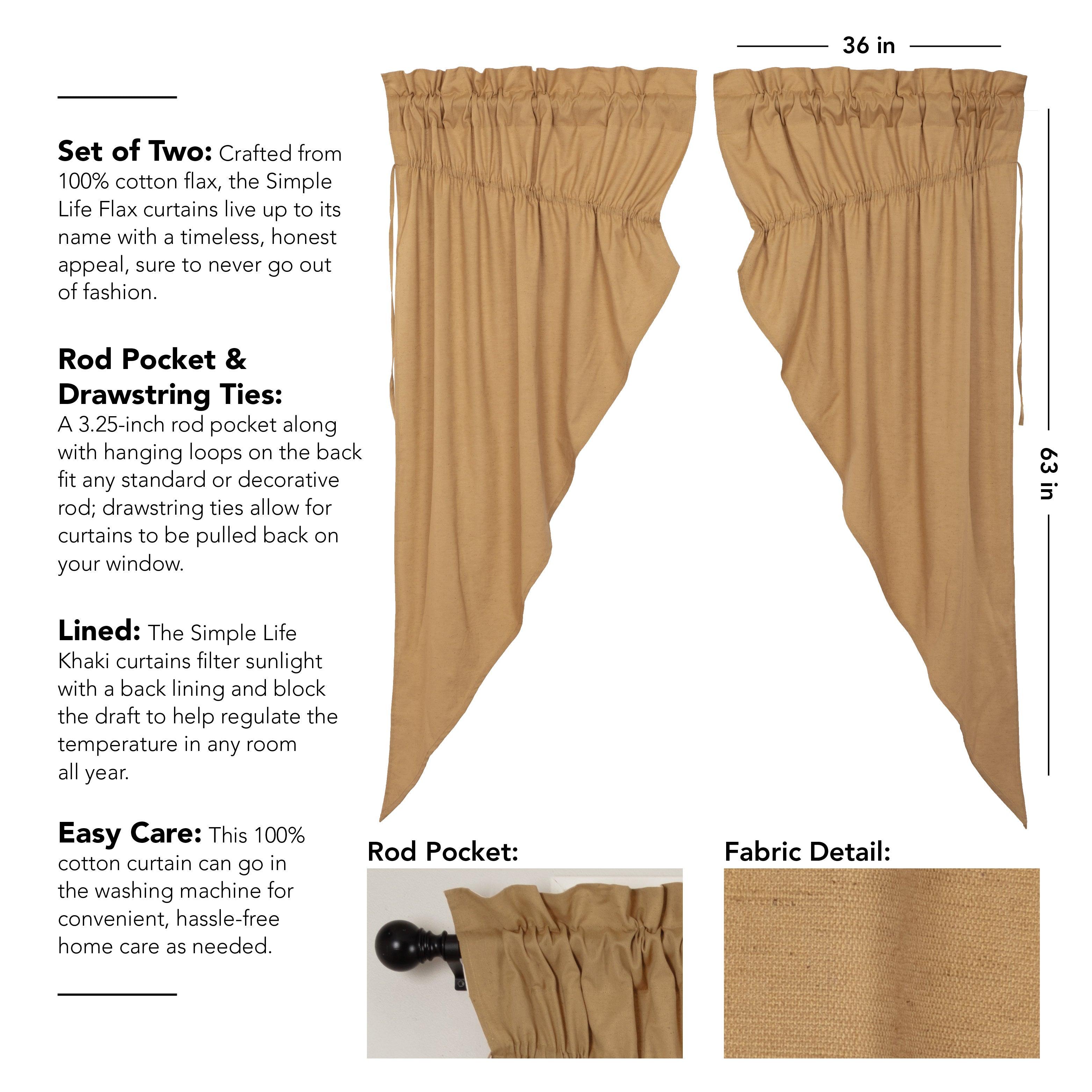 Simple Life Flax Khaki Prairie Short Panel Curtain Set of 2 63x36x18 VHC Brands - The Fox Decor