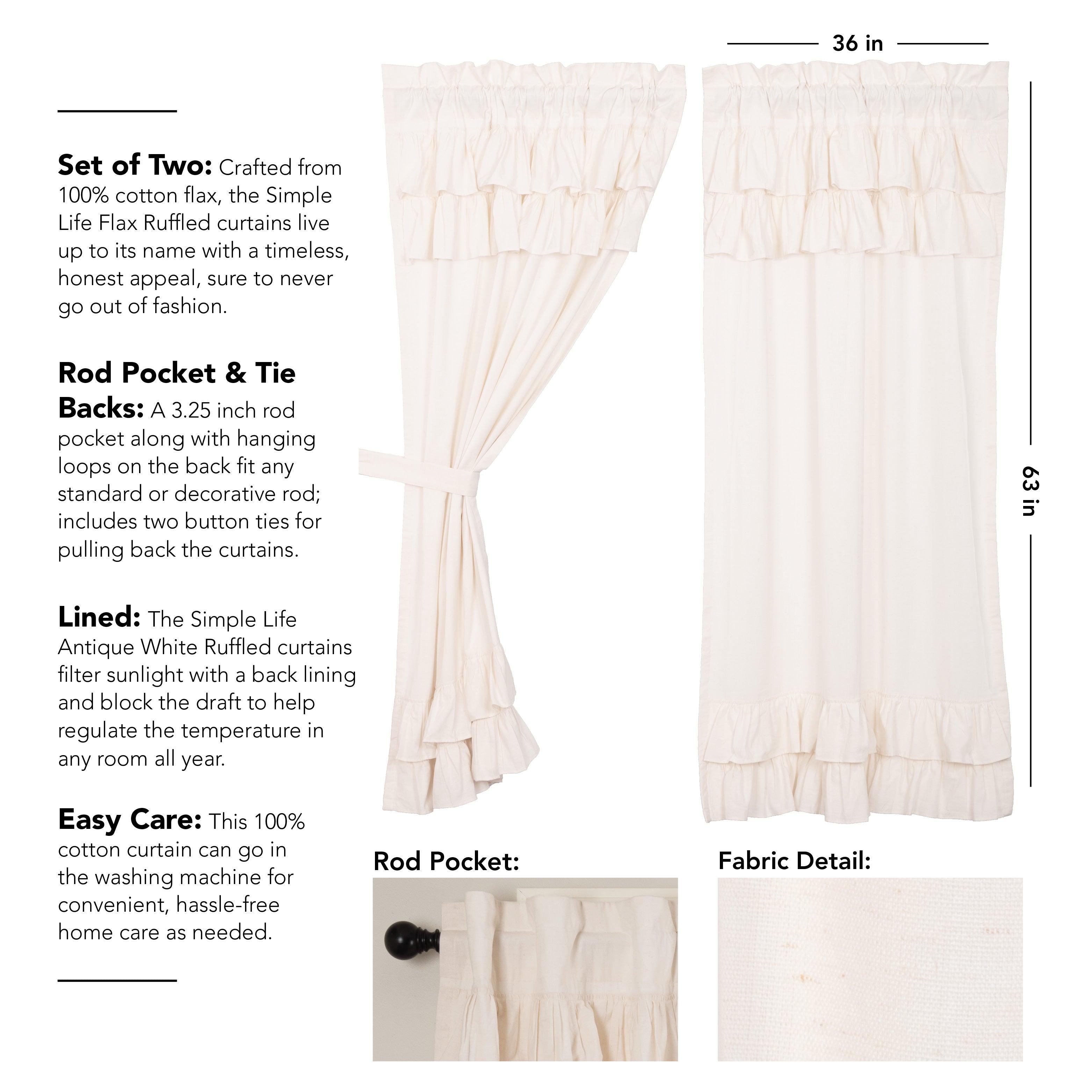 Simple Life Flax Antique White Ruffled Short Panel Curtain Set of 2 63x36 VHC Brands - The Fox Decor