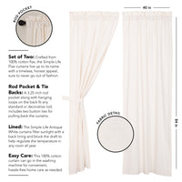 Thumbnail for Simple Life Flax Antique White Panel Curtain Set of 2 84x40 VHC Brands