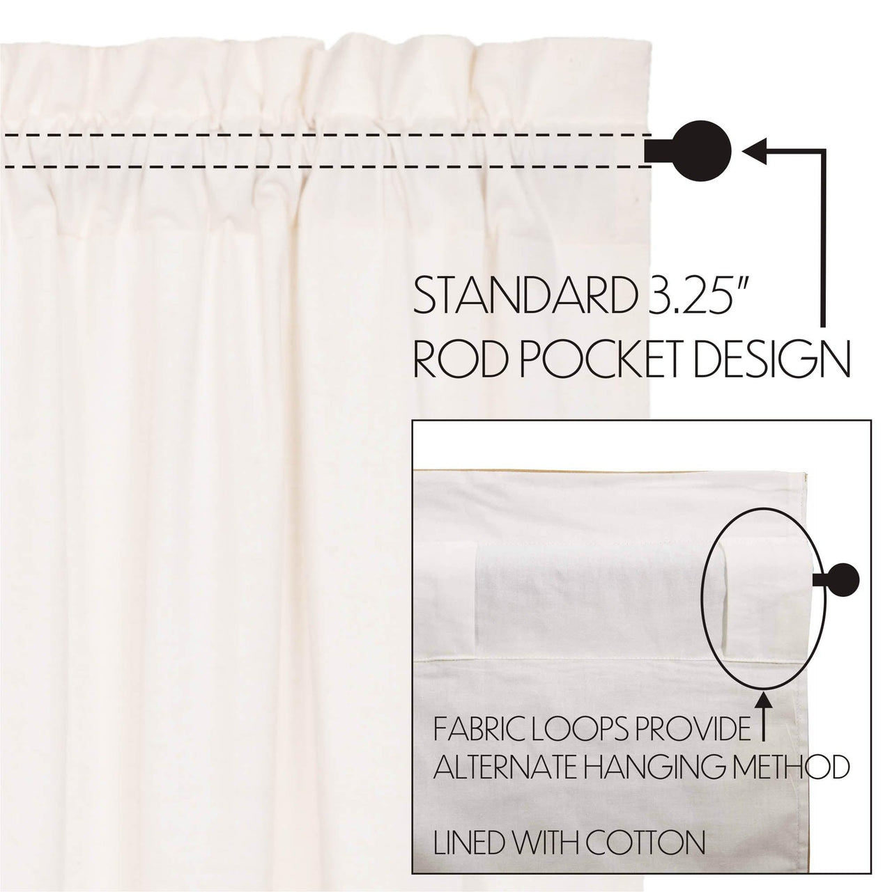 Simple Life Flax Antique White Prairie Long Panel Curtain Set of 2 84x36x18 VHC Brands - The Fox Decor