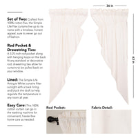 Thumbnail for Simple Life Flax Antique White Prairie Short Panel Curtain Set of 2 63x36x18 VHC Brands - The Fox Decor