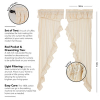 Thumbnail for Muslin Ruffled Unbleached Natural Prairie Long Panel Curtain Set of 2