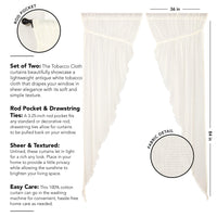 Thumbnail for Tobacco Cloth Antique White Prairie Long Panel Curtain Fringed Set of 2 84x36x18 VHC Brands - The Fox Decor