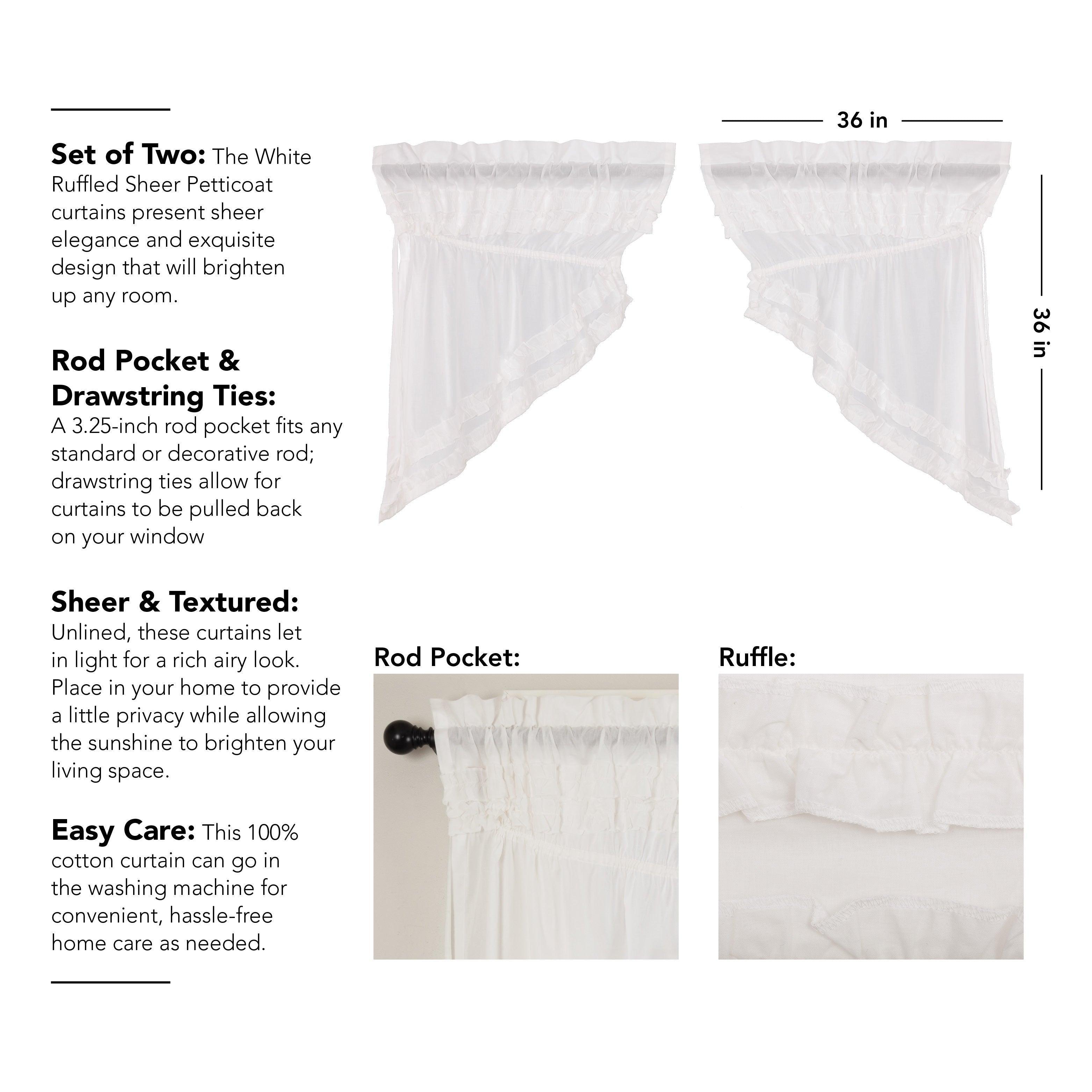 White Ruffled Sheer Petticoat Prairie Swag Curtain Set of 2 - The Fox Decor
