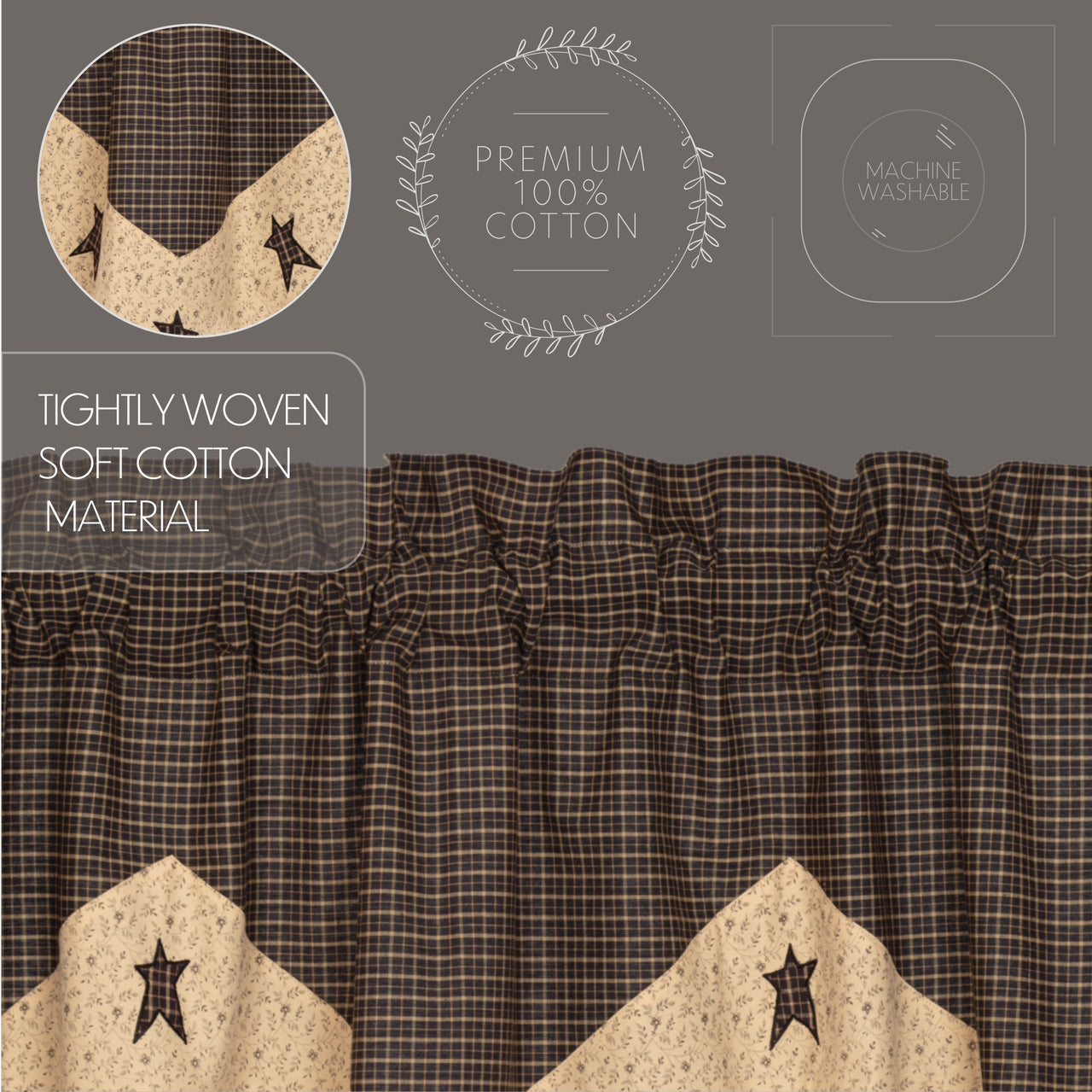 Kettle Grove Star Valance Curtain Country Black VHC Brands