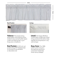 Sawyer Mill Blue Ticking Stripe Valance Curtain 16x60 VHC Brands - The Fox Decor