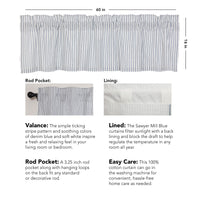 Thumbnail for Sawyer Mill Blue Ticking Stripe Valance Curtain 16x60 VHC Brands